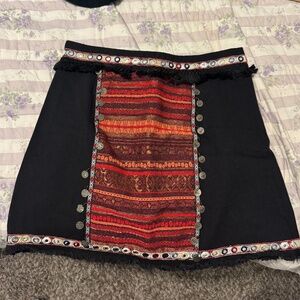 Angel Biba Black Embroidered Mini Skirt - Boho Festival Style - Size L